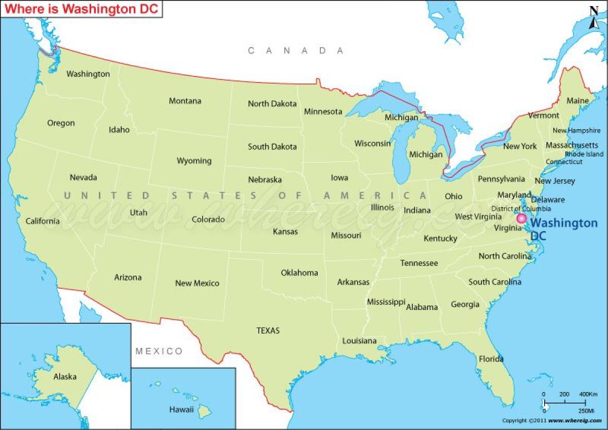 окръг Колумбия в САЩ на картата