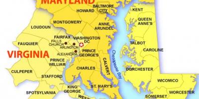 Карта Мериленд, Вирджиния и Вашингтон, окръг Колумбия