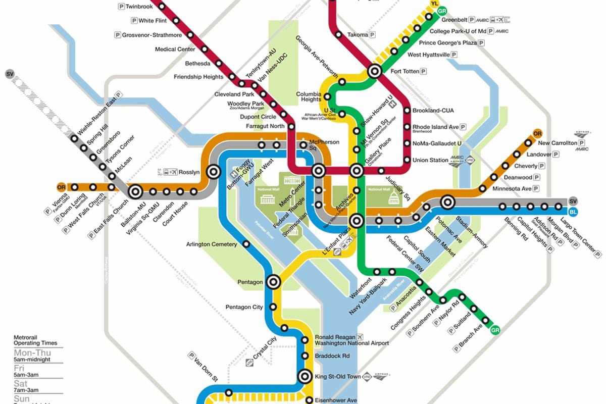 Вашингтонской система метрото DC картата