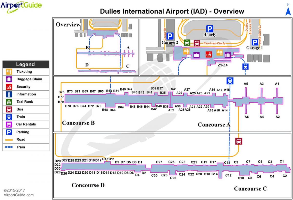 Вашингтон IAD на картата летище