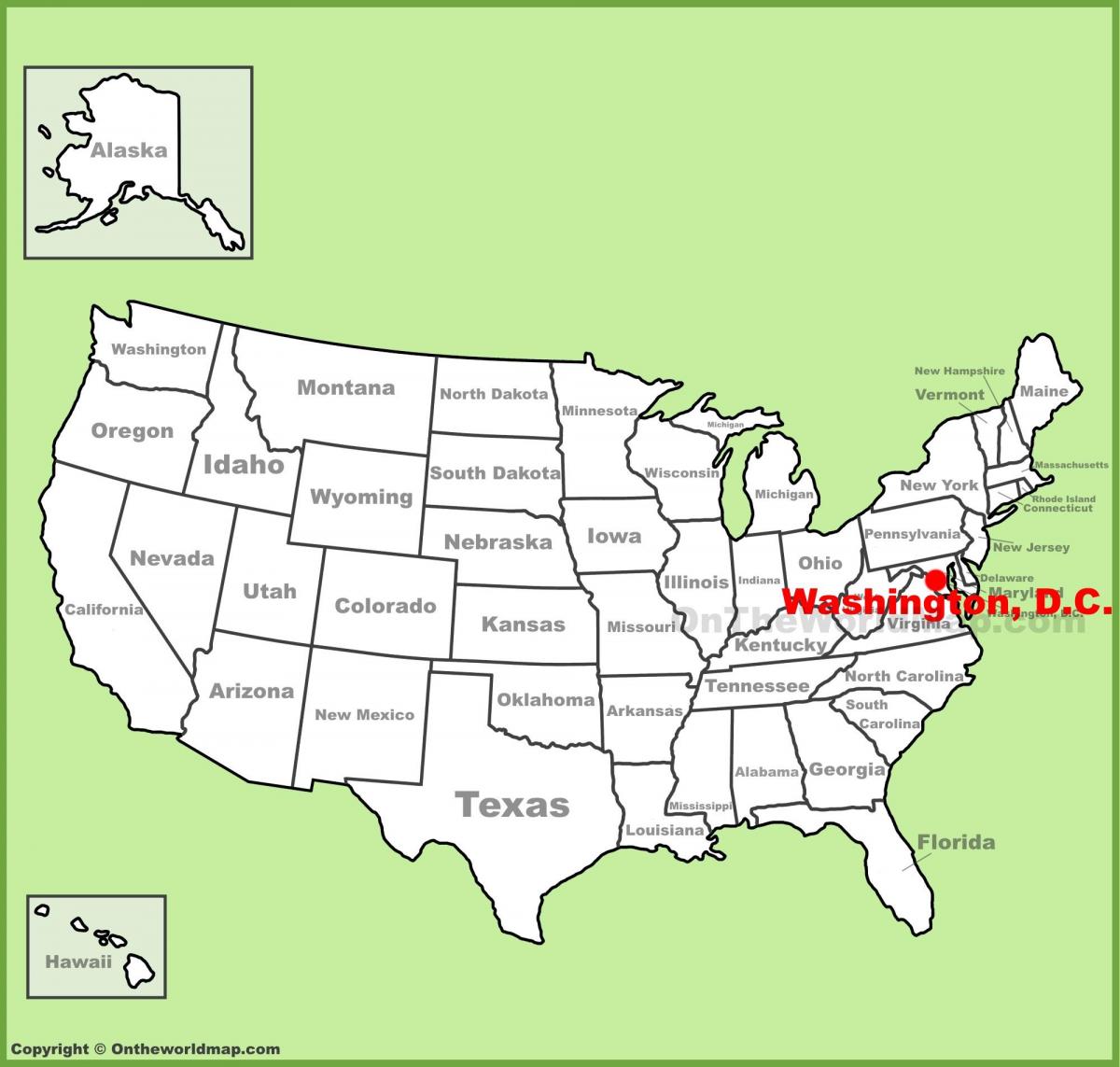 Вашингтон, окръг Колумбия на картата на САЩ