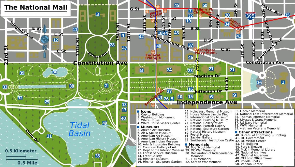 Вашингтон Национален Mall картата