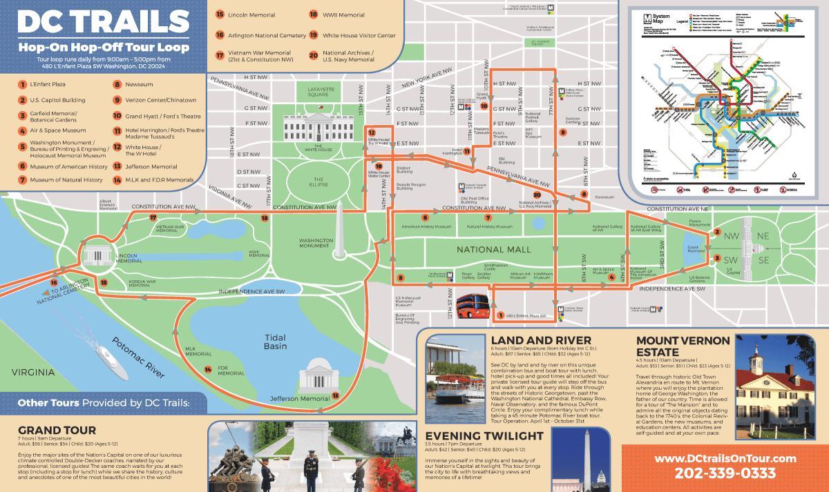 Вашингтон-хоп-хоп-off автобус маршрут на картата