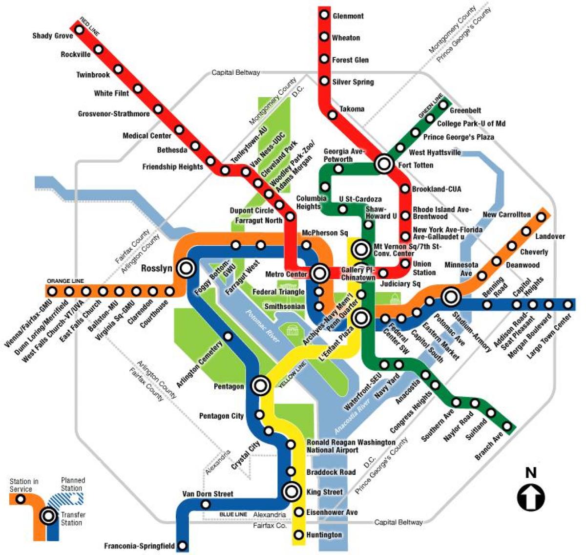Вашингтон метрото DC картата