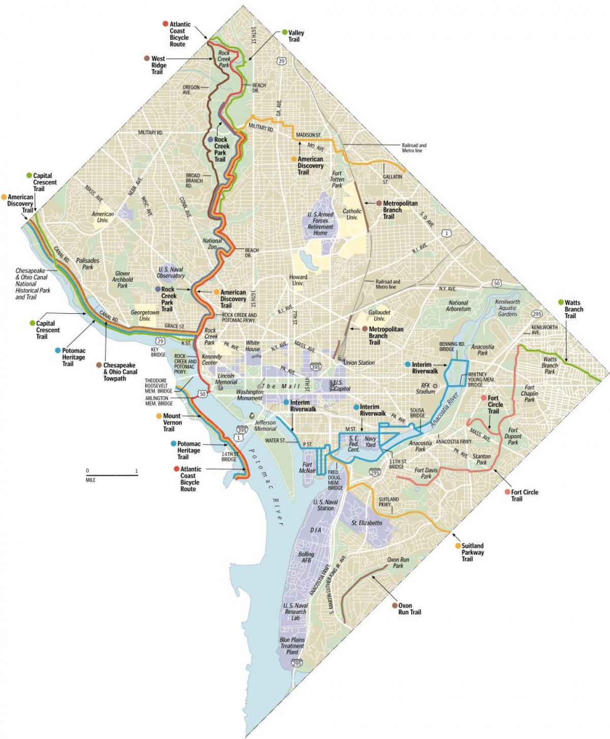 карта на Вашингтон велосипеди