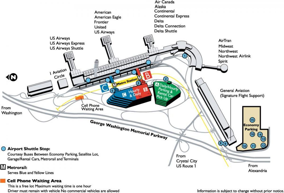 Националното летище Роналд Рейгън картата