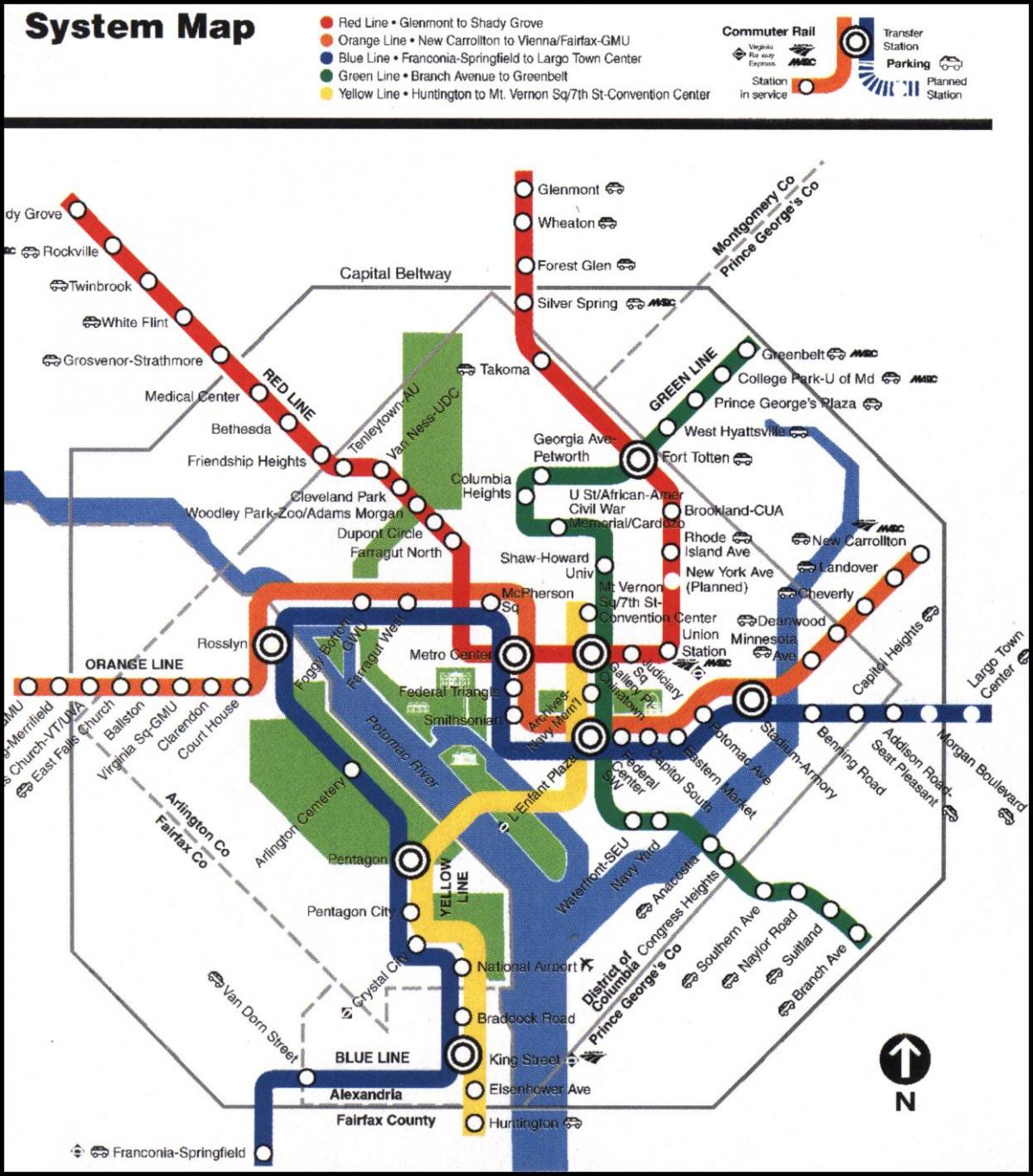 във Вашингтон влак на метрото DC картата