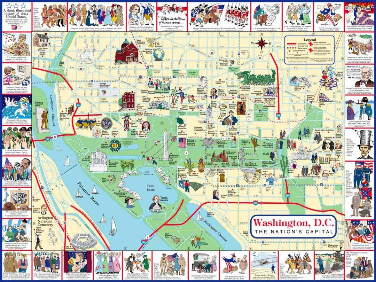 Вашингтон, окръг Колумбия места за посещение на картата