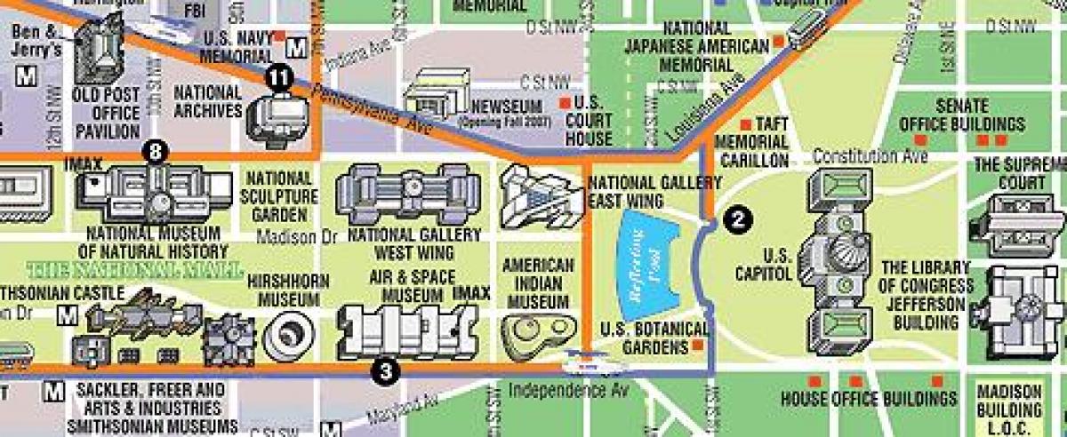 карта на музеите на Вашингтон и паметници