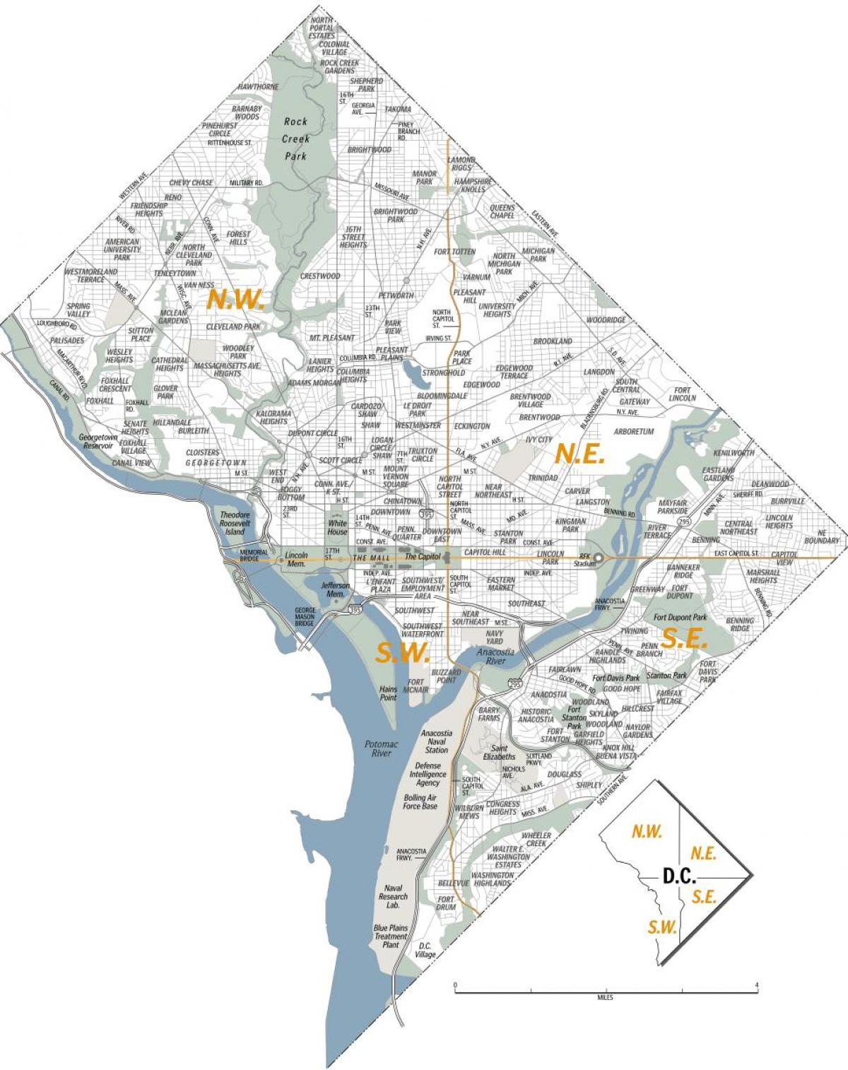 карта на Вашингтон, окръг Колумбия