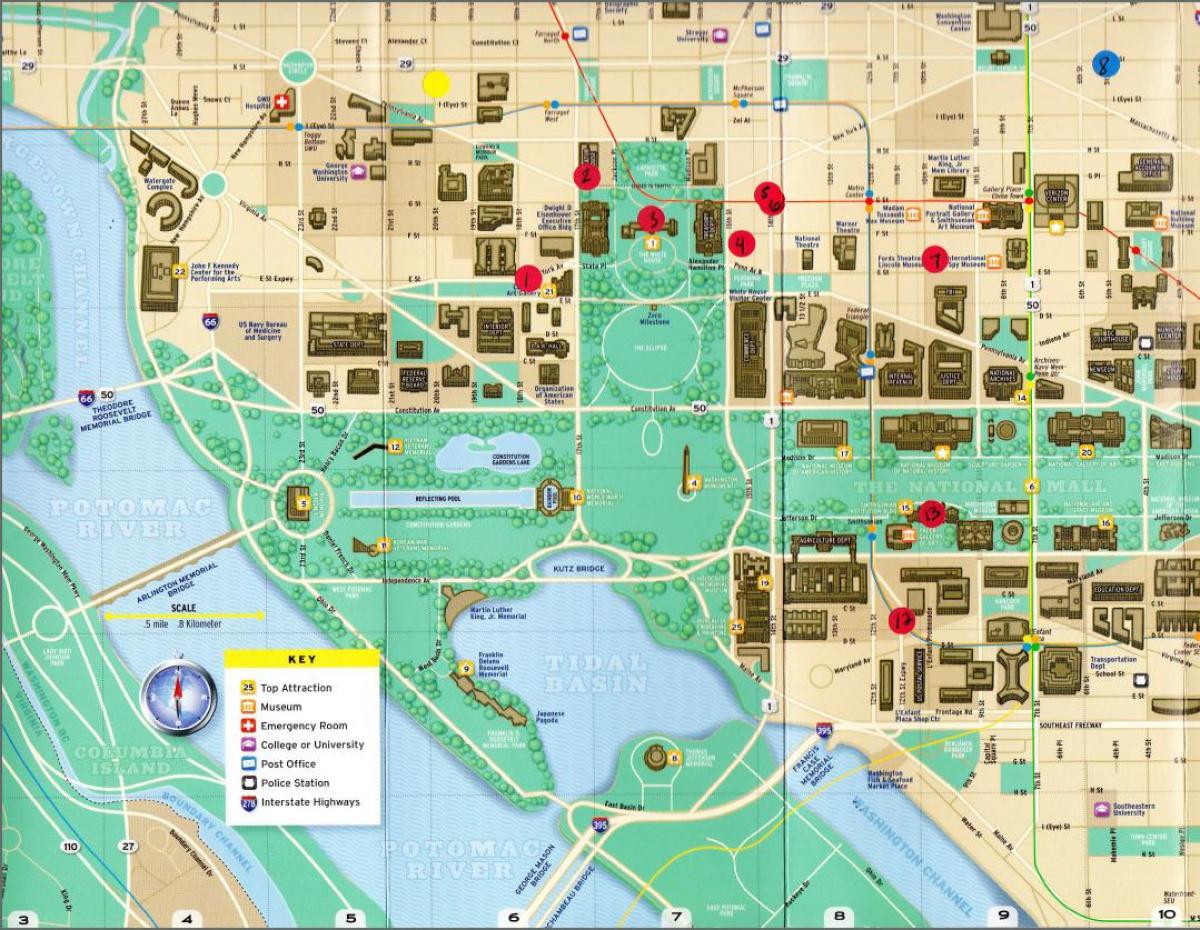 карта на паметници на Вашингтон, окръг Колумбия