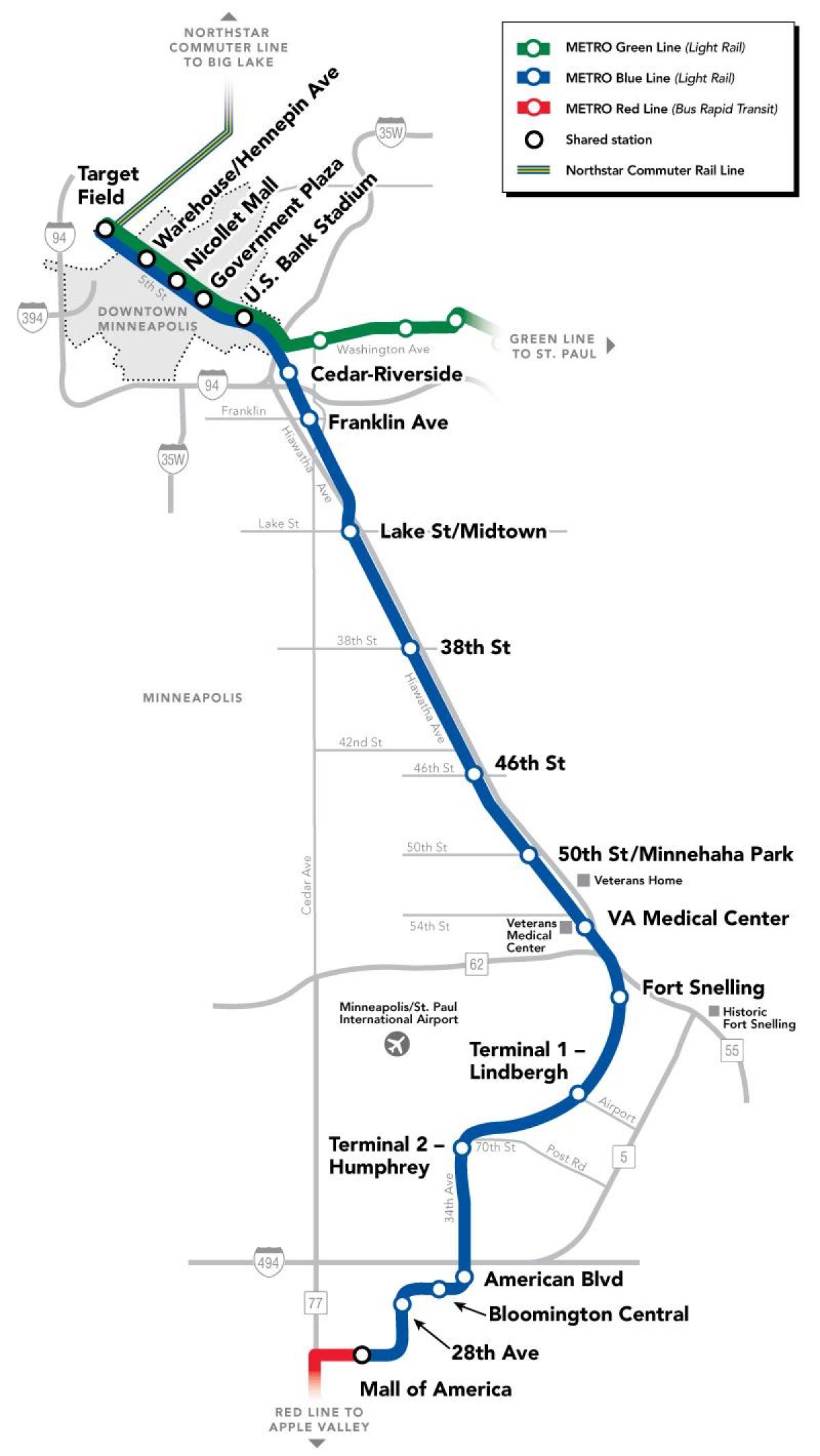 синята линия на метрото DC картата