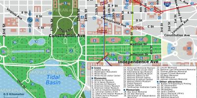 Карта на Вашингтон, окръг Колумбия Mall и музеи