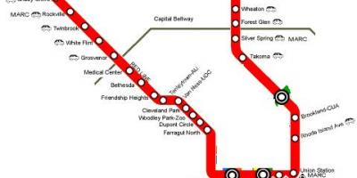 Вашингтон метрото на червената линия на картата